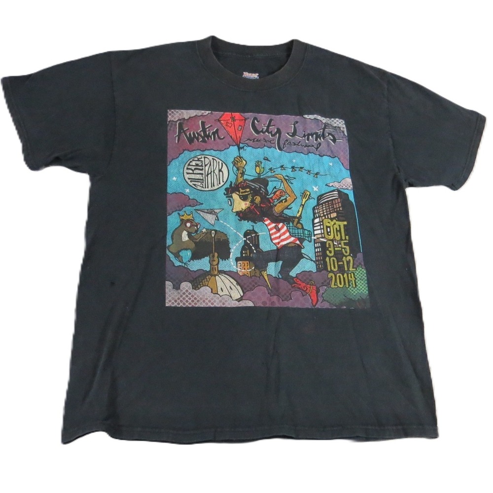 Hanes Austin City Limits Shirt Men L Black 2014 Music Festival Tour Graphic Hole